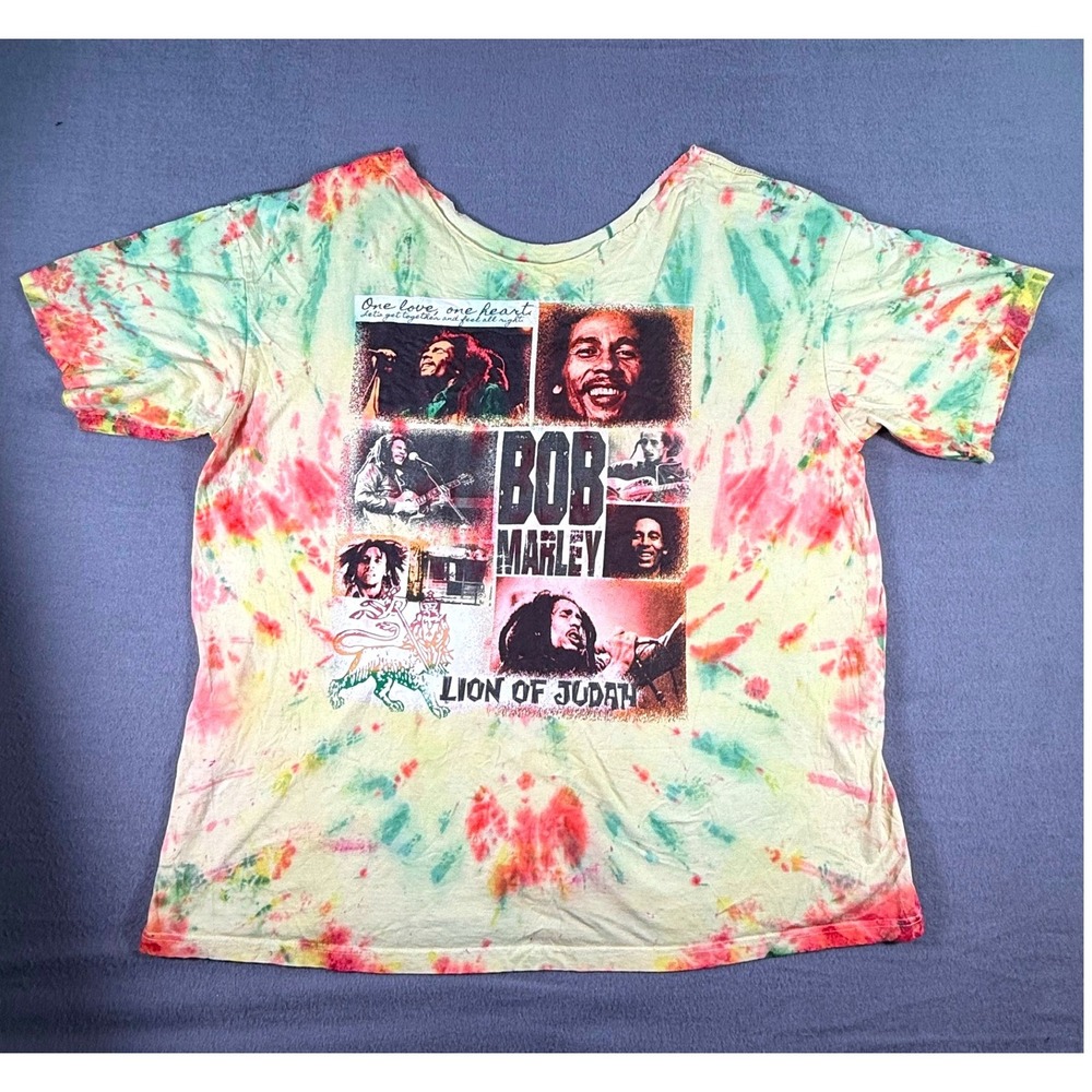 Bob Marley Tie Dye Lion of Judah T-Shirt Reggae Rasta Graphic Tee Plus Size